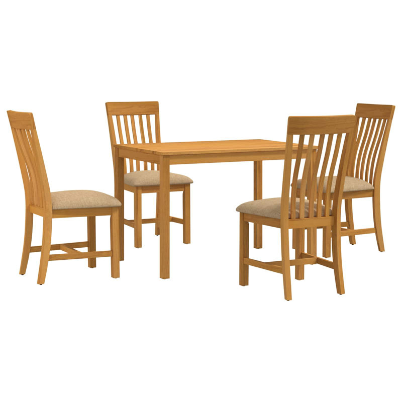 4 -Person Oak Solid Wood Dining Set, Beige, Beige, Beige, Beige