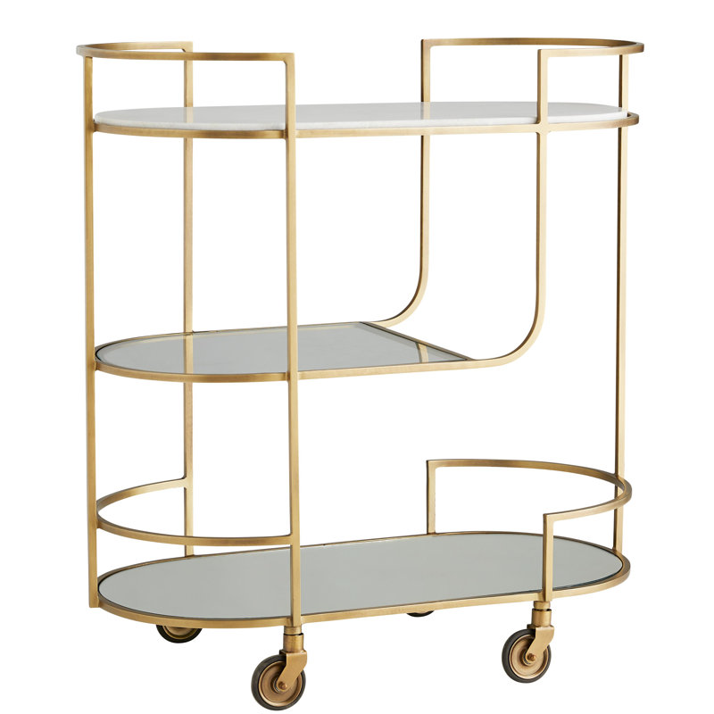 Trainor Metal Bar Cart, Antique Brass