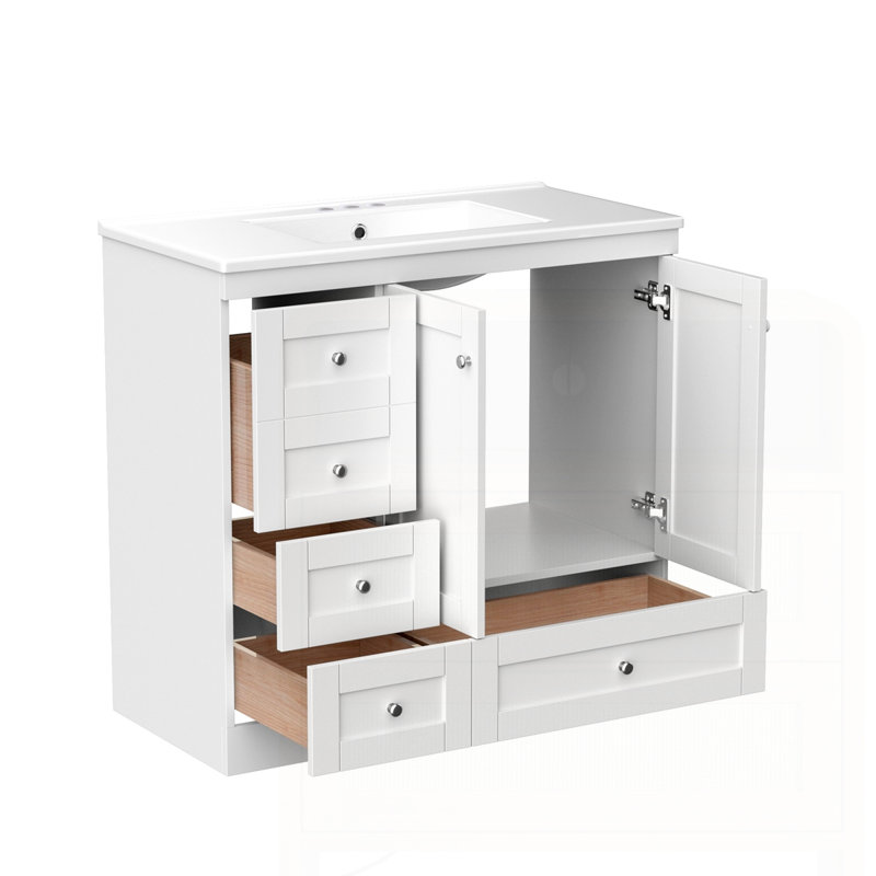 Meuble-lavabo autoportant de 36 po avec lavabo en céramique style Shaker