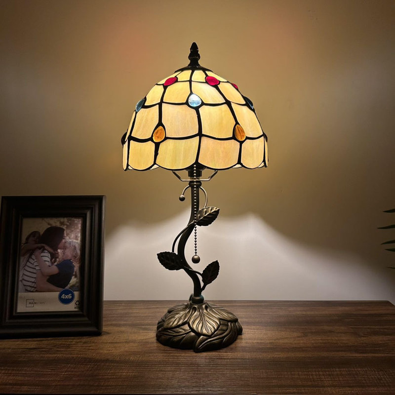 Tiffany Table Lamp Gold Stained Glass Crystal Beans LED Bulb Included 8"W*8"D*16"H