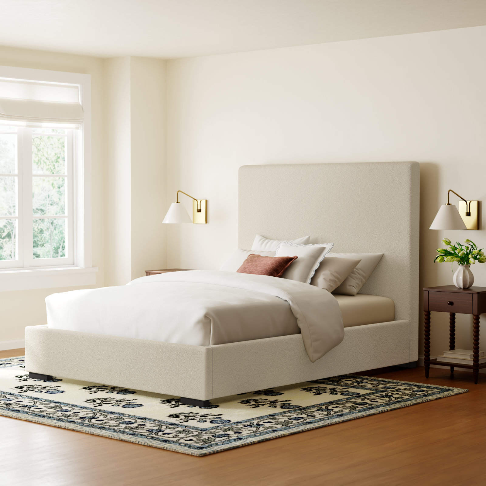 Tyndall Boucle Sleigh Bed, Queen 