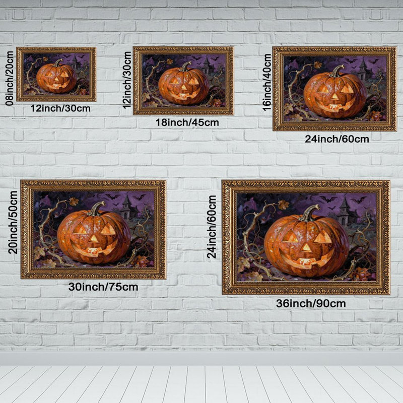 Cadre mural vintage orné de citrouille lumineuse – Cadre doré décoratif pour œuvres d'art., L 12 po x l 18 po