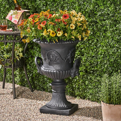 Pot de fleurs Garden Urn - Élégant pot de fleurs en béton noir pour tous les types de plantes, par temps et eau