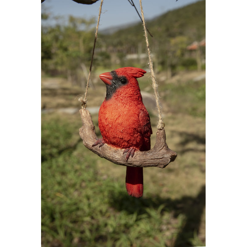 Red Hanging Cardinal on Branch Garden Figurine