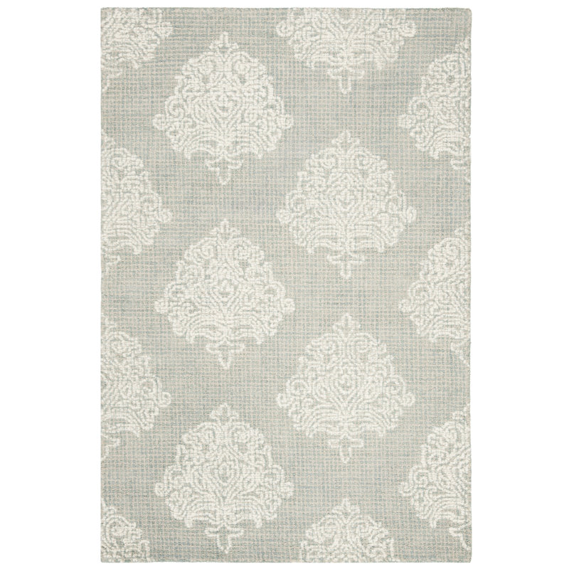 Galien Hand Tufted Wool Damask Rug, Rectangle 5' x 8'