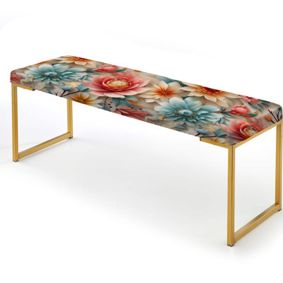 Pastel Colors Eclectic Floral Collage - Eclectic Upholstered Gold Bench