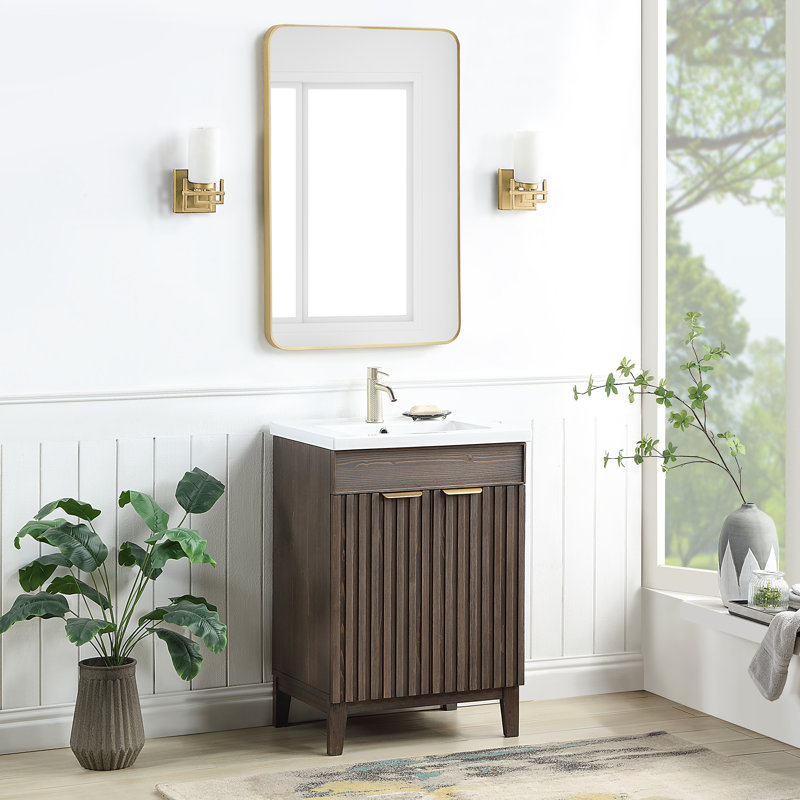 Ensemble de meuble-lavabo simple 24 po Dansfield, Brun antique épinette, Or brossé
