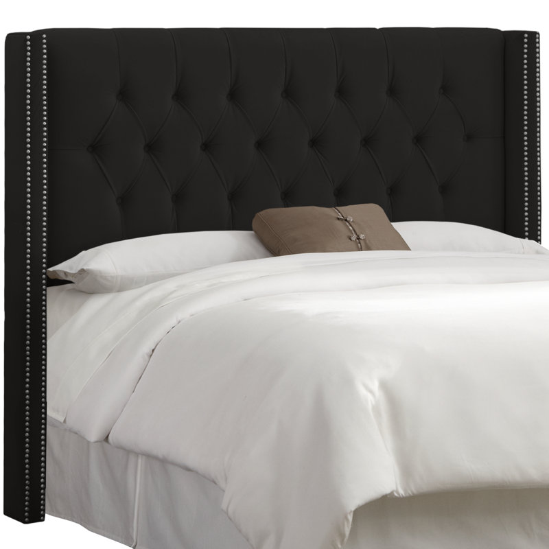Tête de lit tapissier Wingback, Très grand, Velours performance noir classique