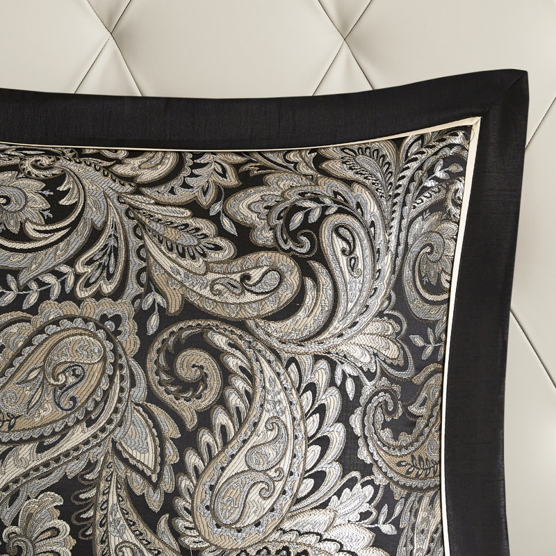 Édredon noir très grand avec 12 pièces et draps en coton. Comprend un édredon, des taies décoratives et des oreillers. Cachemire enchanteur. La pièce confortable et moderne pour le lit comprend le tissage cachemire. Tendance. Facile à entretenir