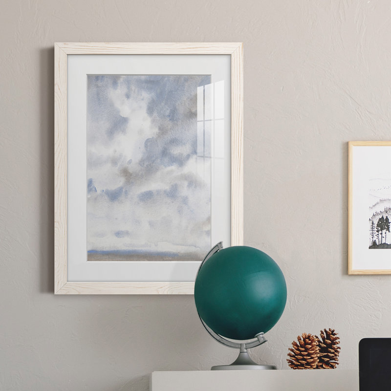 Ciel bleu III - peinture encadrée, H 31,5 po x l 23,5 po x P 1 po, Cadre blanc