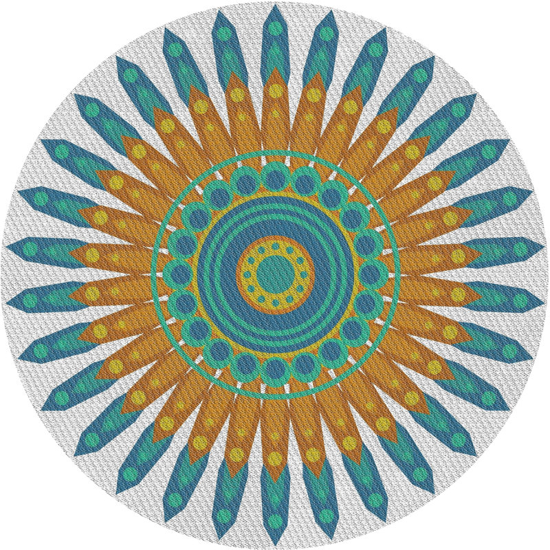 Laine tissée à la main et polyester gris/vert/jaune Tapis décoratif, Rond 7 pi