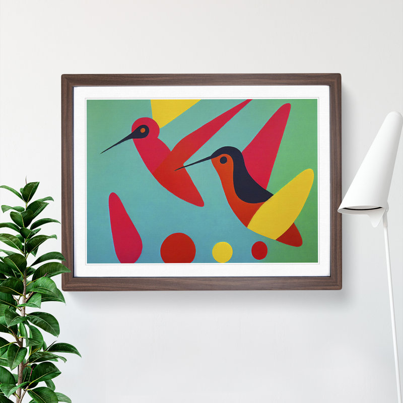 Abstract Hummingbirds Vol.2 - Single Picture Frame Print, 46cm H x 64cm W x 2cm D, Walnut