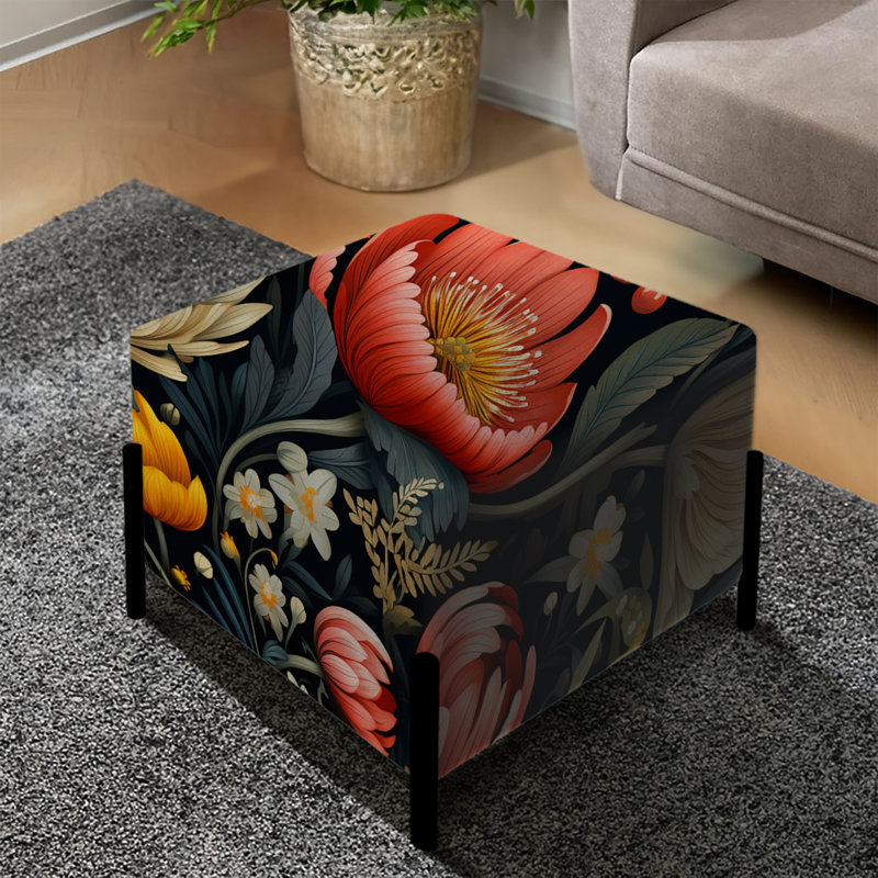 Coral et beige floral Jungle Garden Dreams - Repose-pieds carré floral