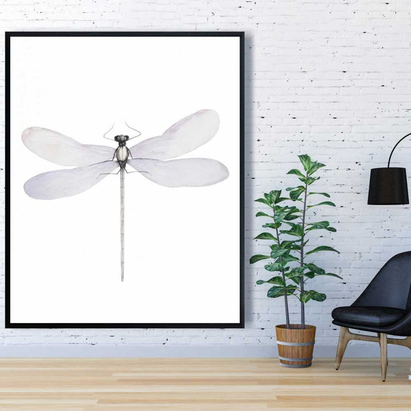 Délicate libellule - gris sur toile, décor minimaliste encadré