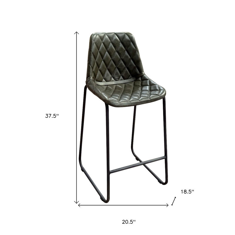 Chaise de bar 27 po en cuir et fer brun et noir, Vert