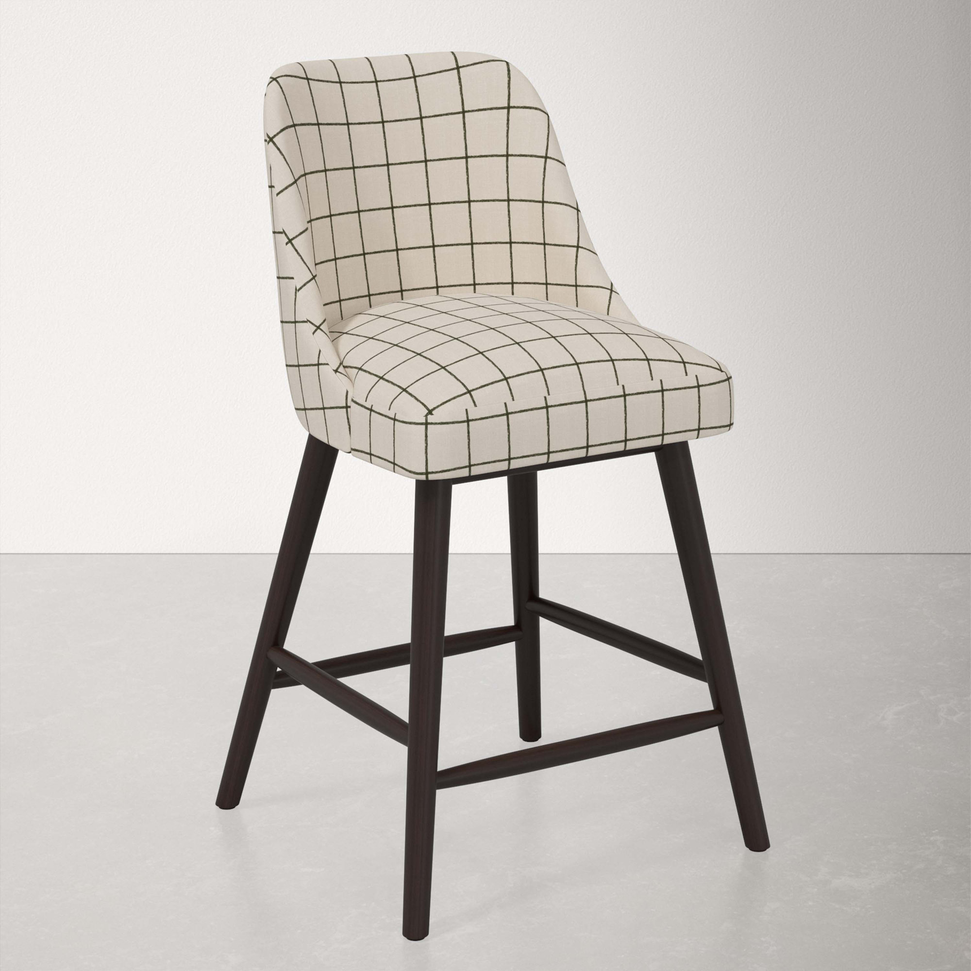 Gallie Bar & Counter Stool, Counter Stool (27” Seat Height), Espresso, Line Tattersall Green