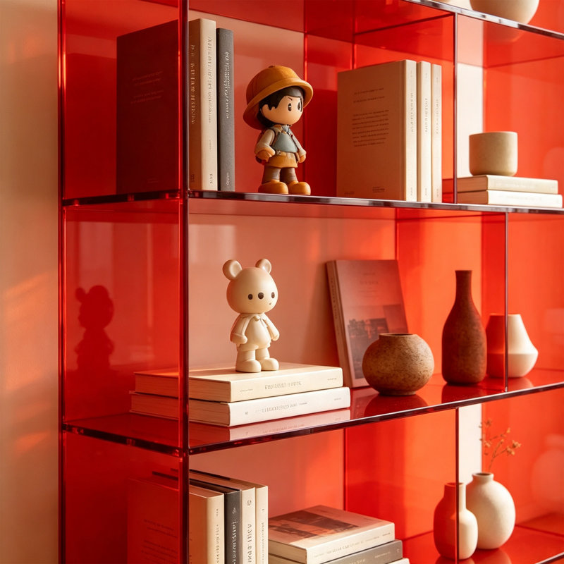 Bibliothèque ouverte rouge en acrylique, H 74,8 po x l 27,56 po x P 11,81 po