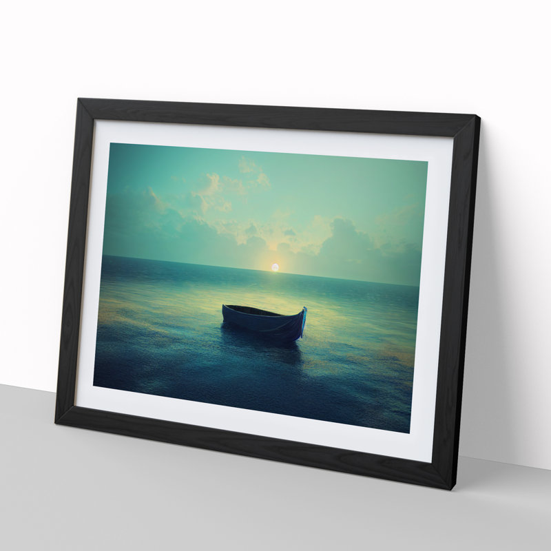 Lone Boat Vol.3 - Single Picture Frame Print, Black, 46cm H x 64cm W