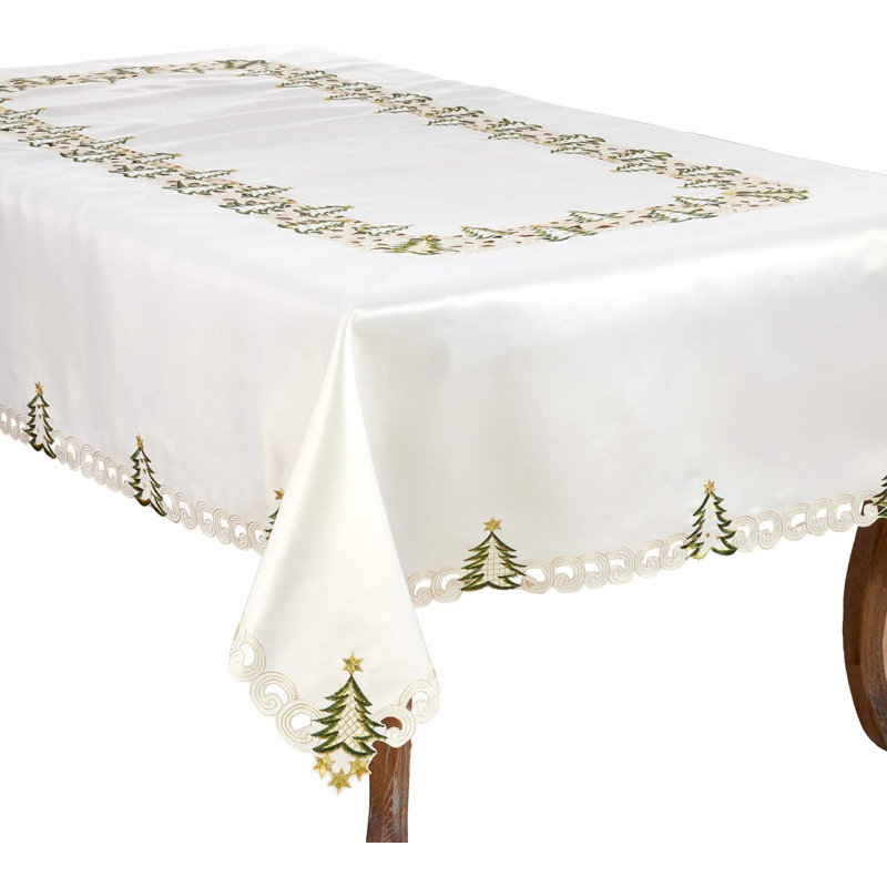 Commodore Holiday Christmas Tree Tablecloth, 104" x 67", Ivory