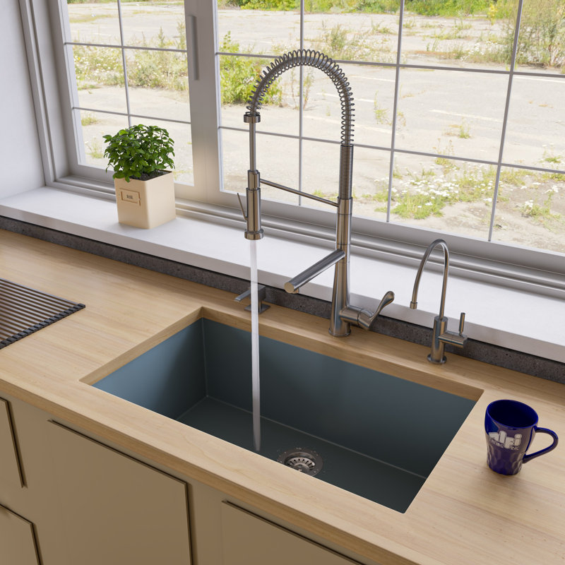 33'' L Single Bowl Granite Kitchen Sink, Titanium
