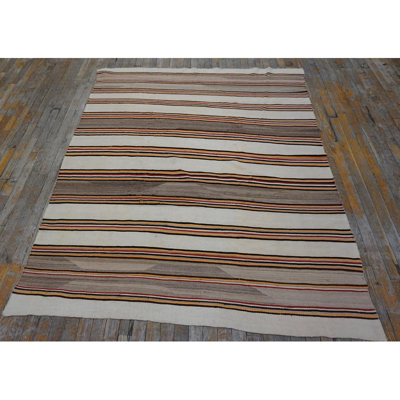 Antique Striped Native American Flatweave Navajo Light Ivory Color Rug