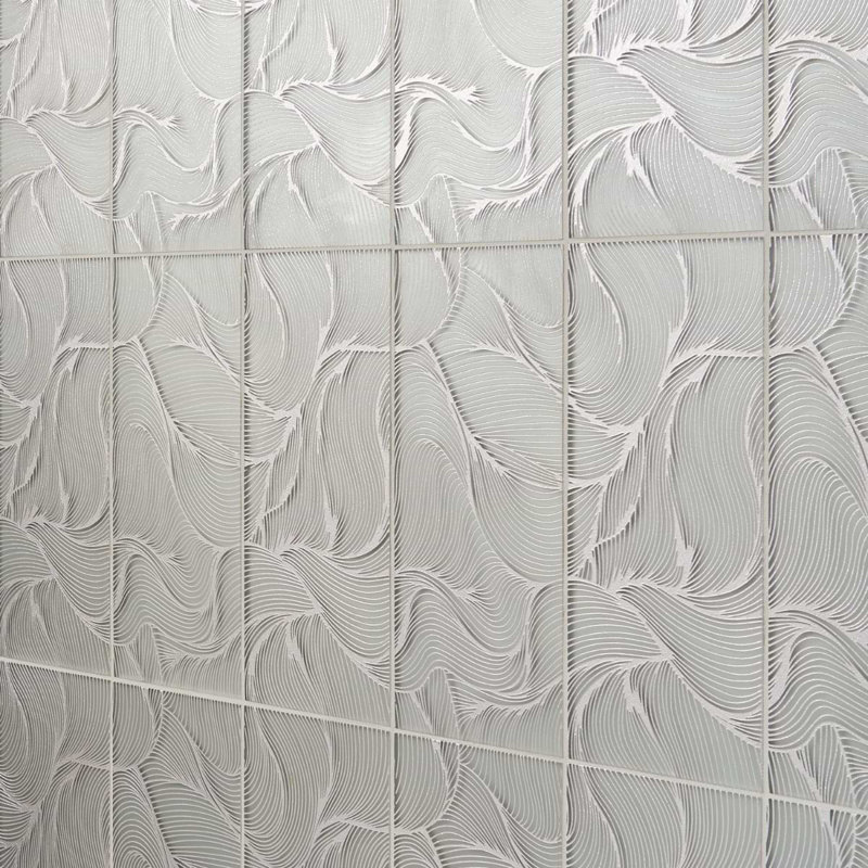 Sonya Waves 6x16 Frosted Glass Tile, Sterling Gray