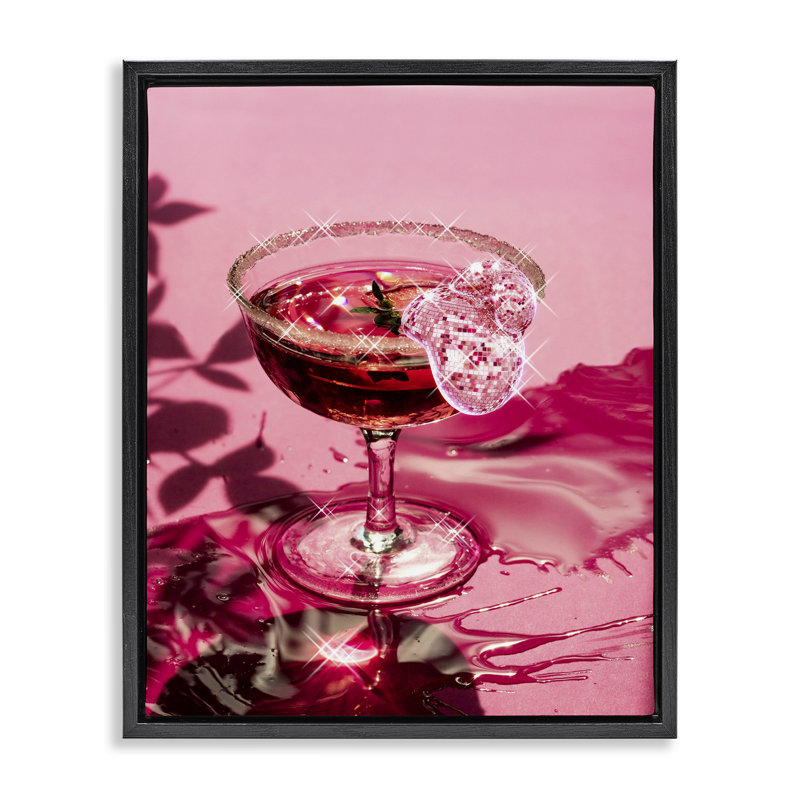 «Pink Glimmering Drink» par Ziwei Li, Cadre flottant noir de jais, H 31 po x l 25 po