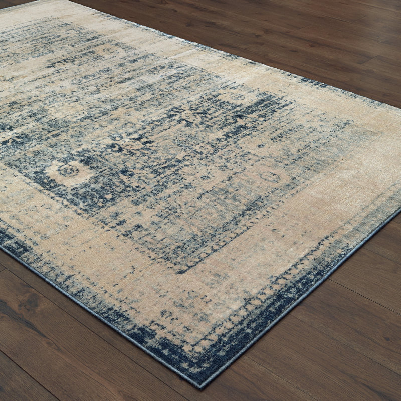 Tapis oriental ivoire / bleu Pateros, Rectangle 9 pi 10 po x 12 pi 10 po