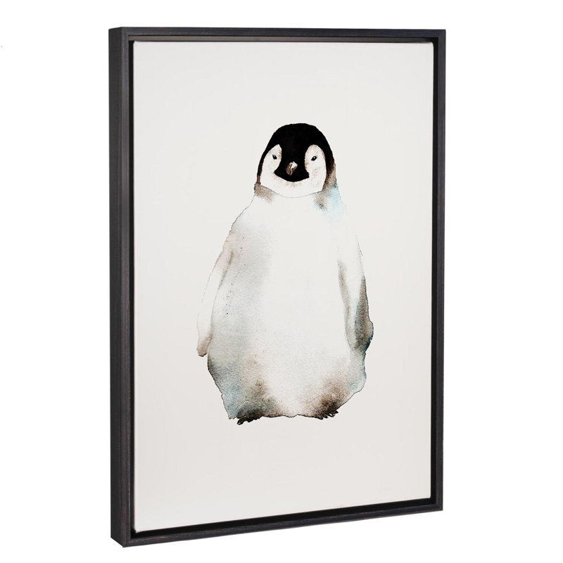 Art pingouin, H 26 po x l 18 po x P 1,5 po, Toile avec cadre noir patiné