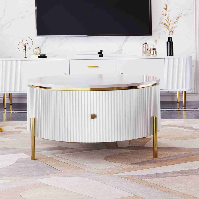 Table basse moderne moderne avec 2 grands tiroirs de rangement (31,5 po), Blanc
