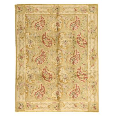 High-Quality Hand-Knotted Light Green And Cream Area Rug