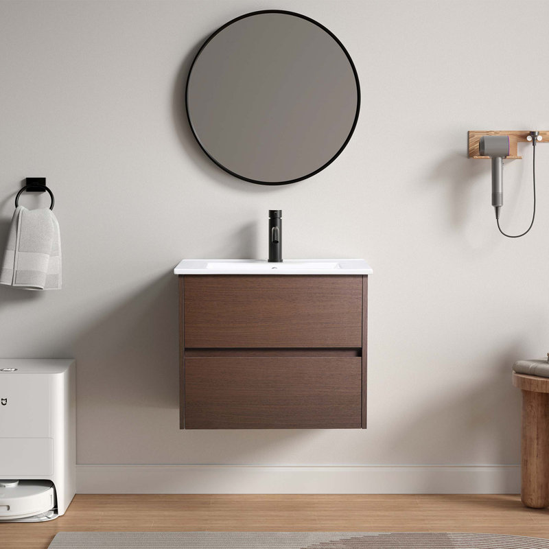 Meuble-lavabo mural, assemblage facile, tiroir à fermeture en douceur avec glissières de qualité supérieure, fabrication en bois robuste, emballage sécuritaire sans lavabo