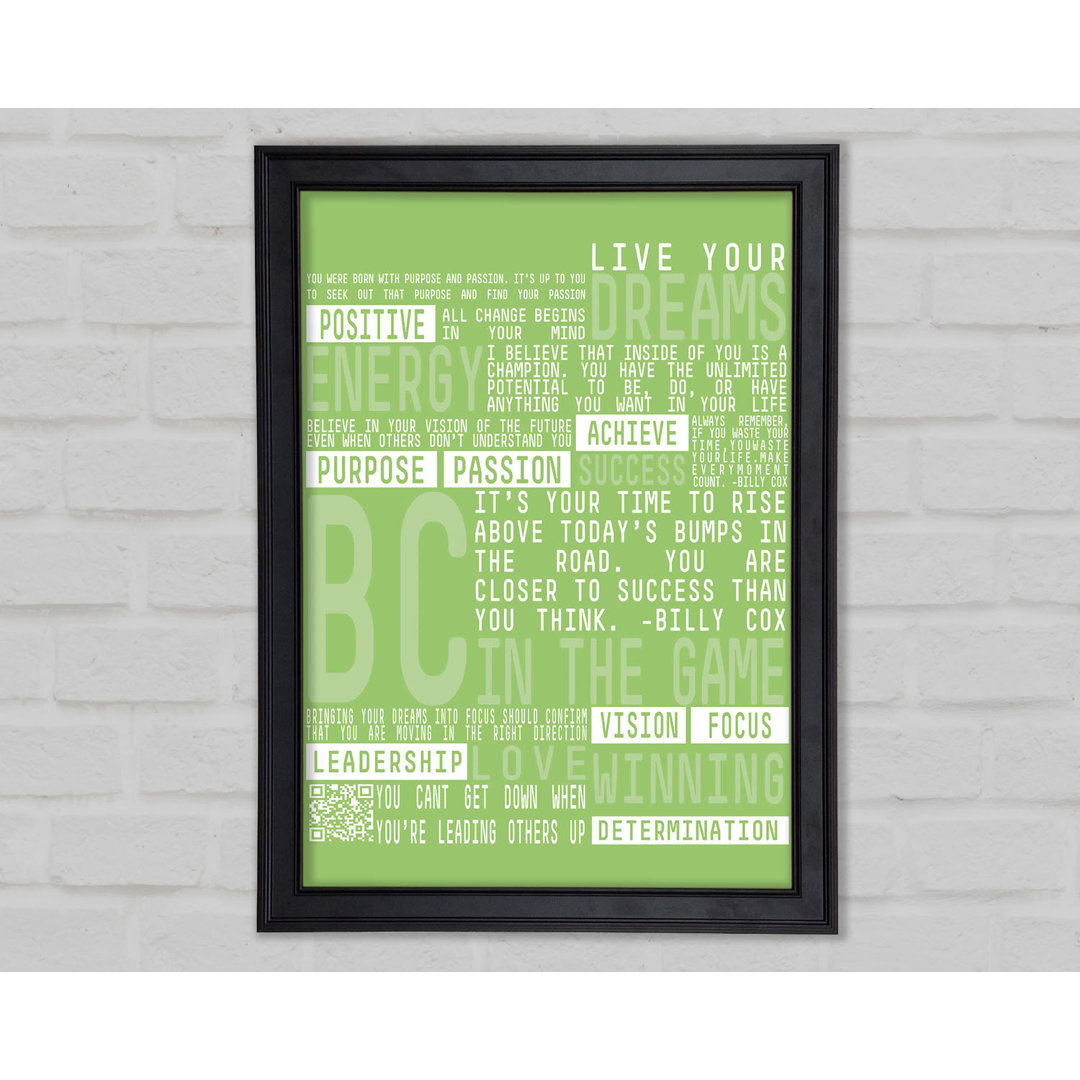 Live Your Dreams Lime Green Gerahmter Druck Wandkunst