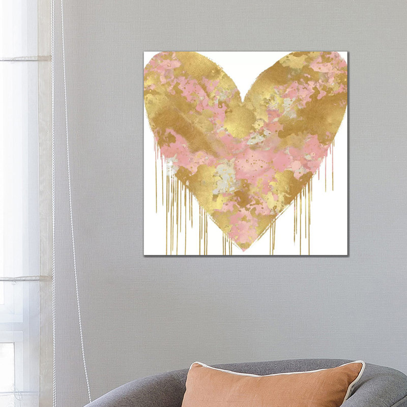 Big Hearted Pink And Gold by Lindsay Rodgers - Wrapped Canvas Print, 66.04 cm H x 66.04 cm W x 3.175 cm D
