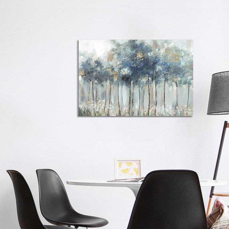 Blue Golden Forest - Estampe numérique sur toile tendue avec châssis, H 26 po x l 40 po
