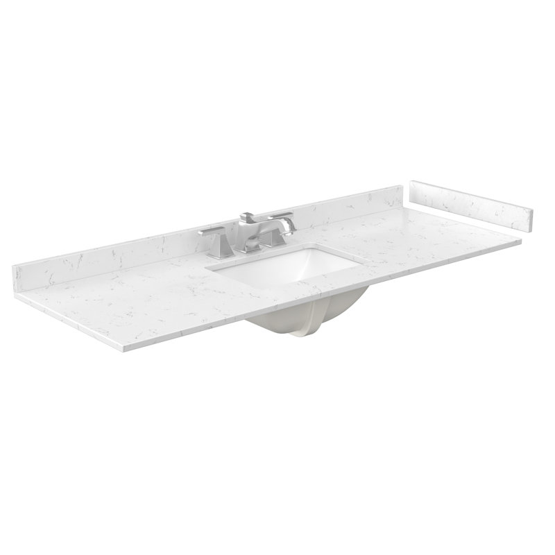 Strada 60" Freestanding Single Bathroom Vanity with Cultured Marble Top, Brushed Nickel, White