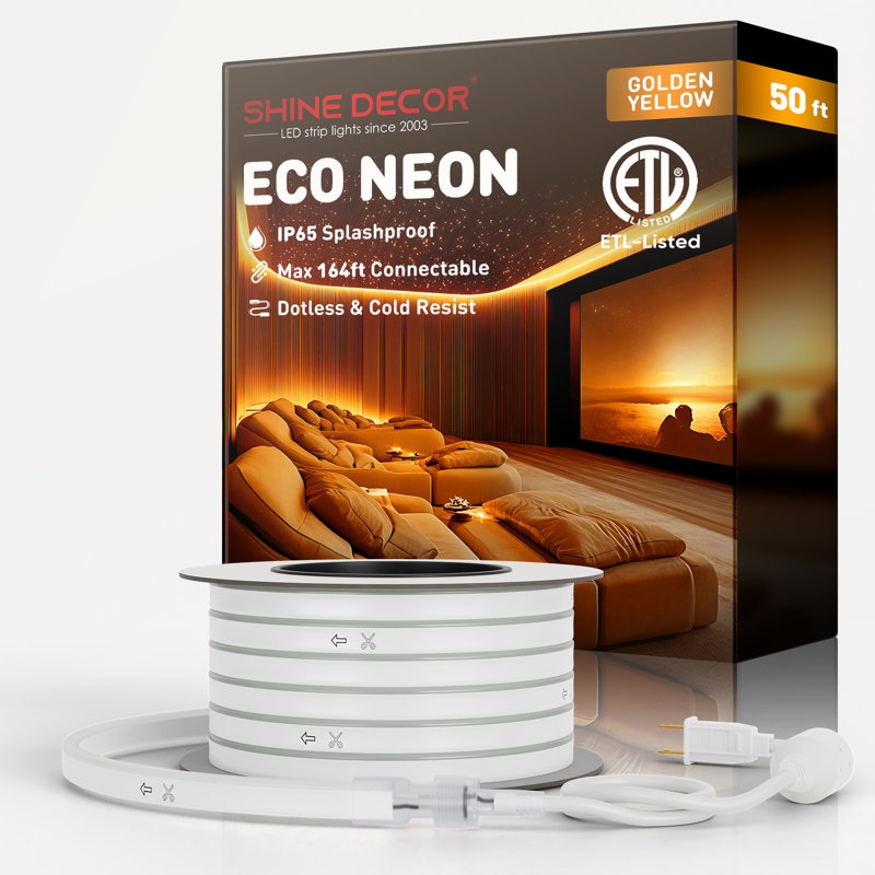 Shine Decor 120V Neon Rope Lights Gold, 600"