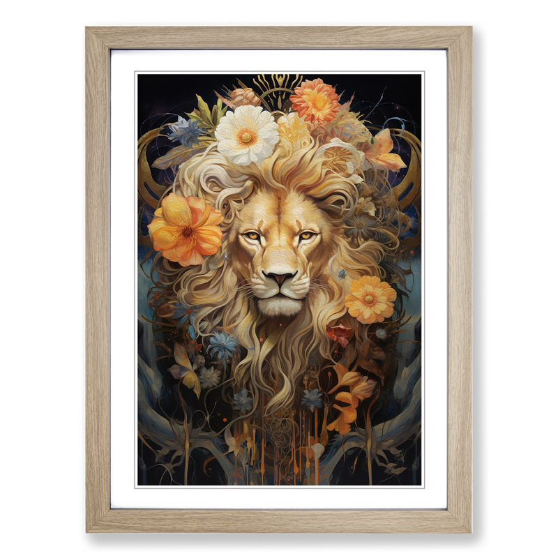 Leo Zodiac Contemporary - Single Picture Frame Print on Wood, 64cm H x 46cm W x 2cm D, Oak Framed