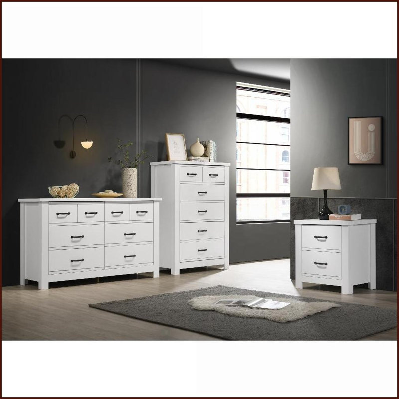 Ensemble de chambre à coucher 3 pièces | Cassini minimaliste moderne | Bois d'ingénierie blanc