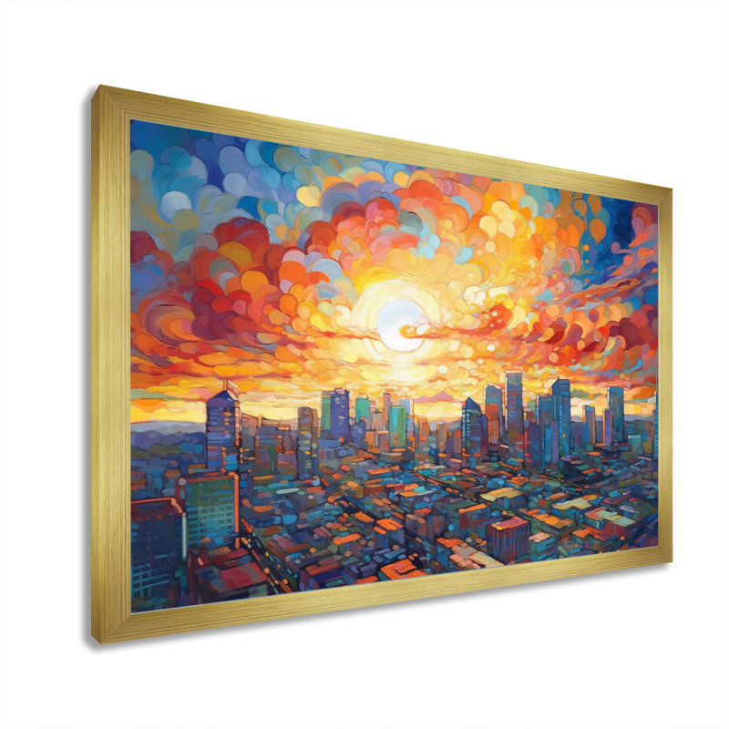 «Orange and Blue Los Angeles Views», reproduction sur toile encadrée, H 24 po x l 32 po x P 1 po, Encadrement doré