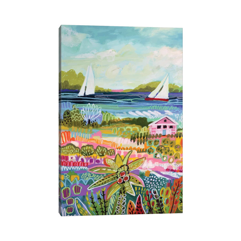 Two Sailboats And Cottage I by Karen Fields - Wrapped Canvas Painting, 152.5 cm H x 101.5 cm W