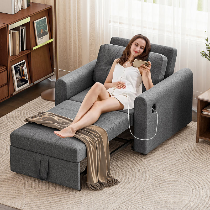 Sofa Bed, Dark Grey Fabric