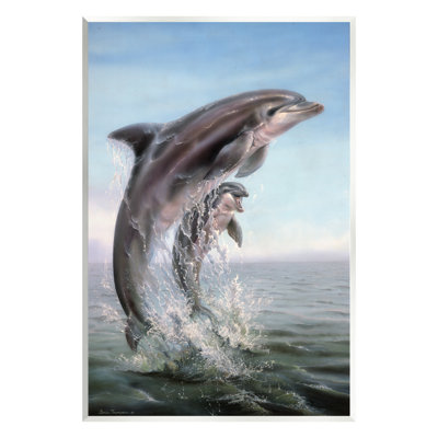 «Au-461-Giclee Breaching Dolphins Water Splash» par Linda Thompson, peinture