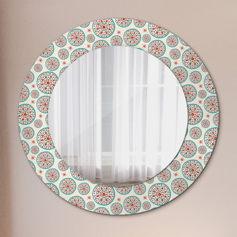 Huldar Glass Flat Wall Mirror, Blue Sea Stones Circle, 50cm H x 50cm W