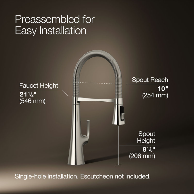 Graze Single Handle Kitchen Faucet with 21-9/16" Spout, Vibrant Polished Nickel
