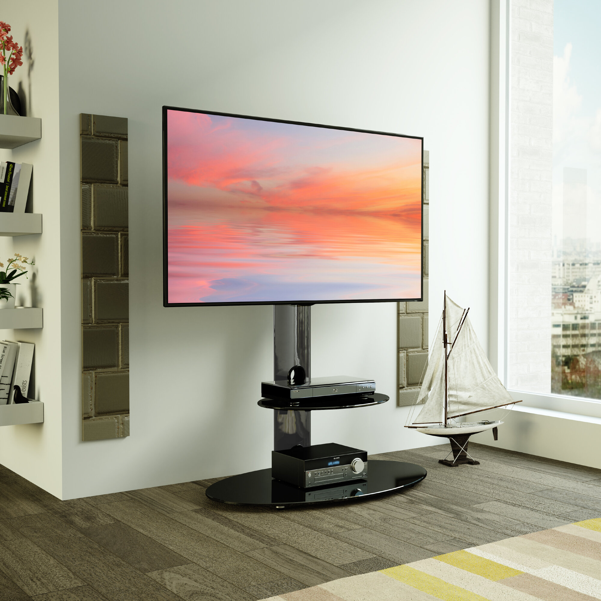 Symple Stuff Pedestal TV Stand for TVs up to 65 & Reviews
