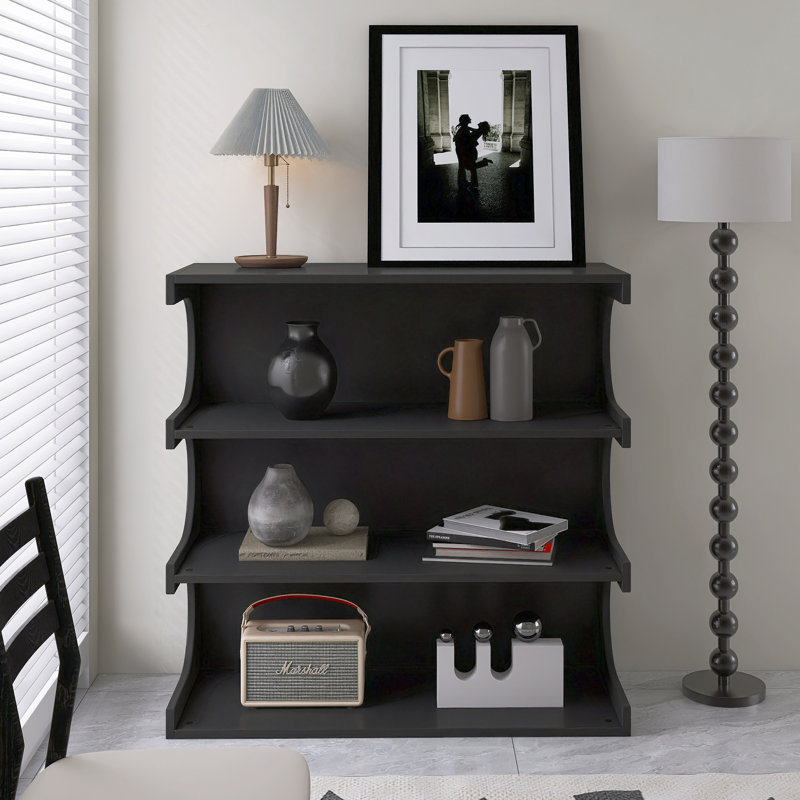 Étagère à livres 4 niveaux l 36 "x H 15", Noir, noir, noir, noir