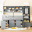Lit mezzanine double pleine grandeur gris avec des espaces de rangement, un bureau et des tiroirs en bois-1627711260-1627711250