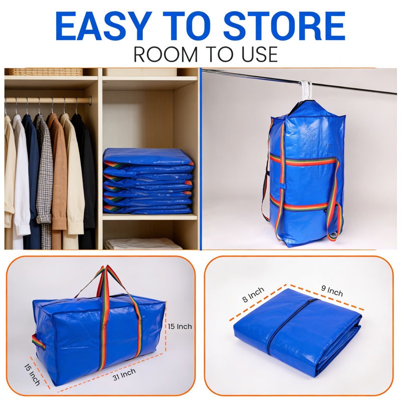 Heavy-Duty Moving Bags With Zipper, 4-Pack Large Storage Totes, Reinforced Handles For Carrying, Versatile Organizer For Packing, Storing Clothes, Blankets, Toys, And Space-Saving Moving