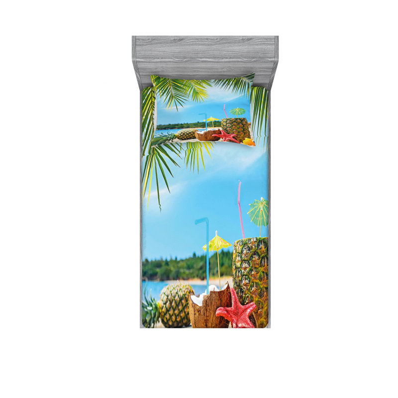 Ensemble de draps fraîche été à l’épreuve de la plage exotique, Ensemble de draps pour lit simple TG avec drap-hou